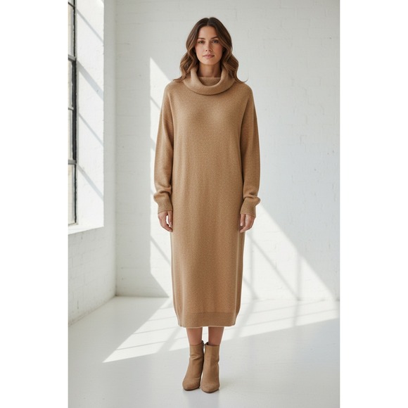 J. Crew Factory Dresses & Skirts - J.Crew Extra-Soft Turtleneck Sweater Dress Camel Tan Wool Blend Midi Womens M